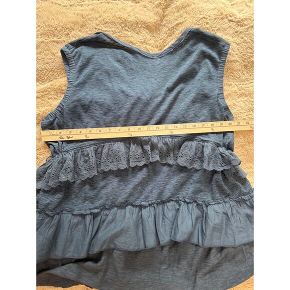 Free People Sleeveless Navy Ruffle Top Flowy NWT Boho Tank Blouse Small $128 - Picture 10 of 11